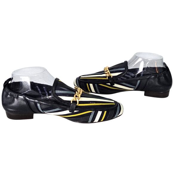 Tory Burch Jessa Stripe Mesh Loafer In Perfect Navy Multi Gold Chain Not Worn 9 - Picture 4 of 11